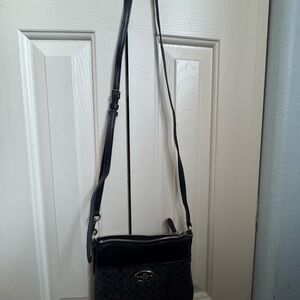 Coach Black Signature Crossbody with Leather Trim